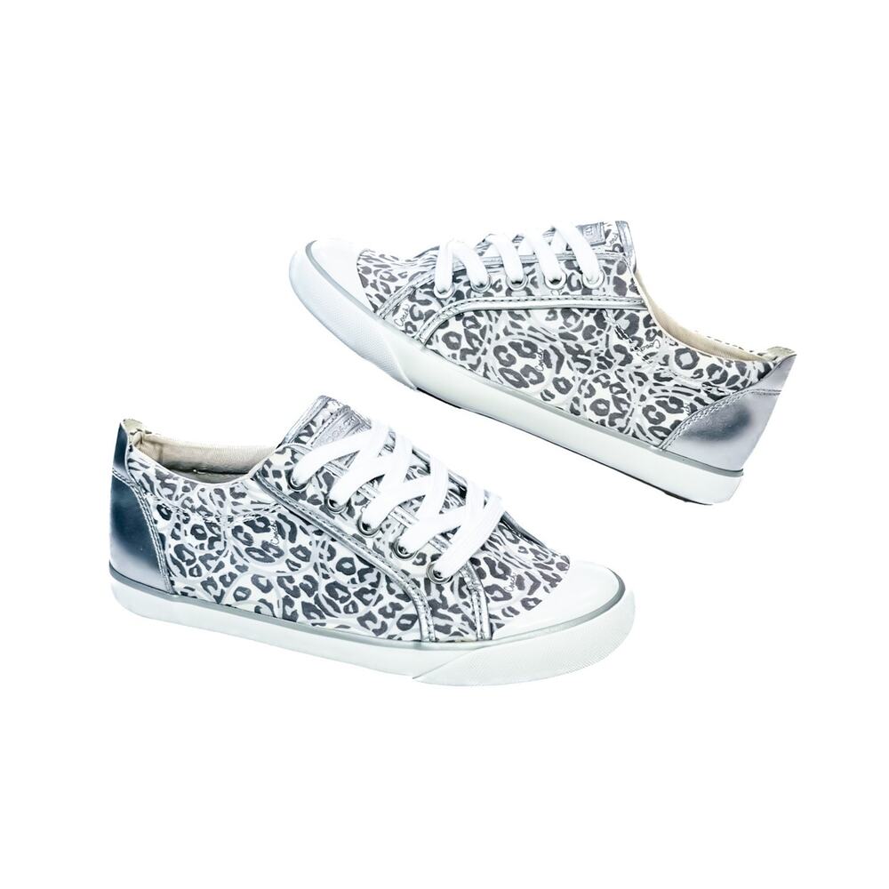 Coach Women's Snow Leopard Print Silver Grey Metallic Sneakers Size 6.5